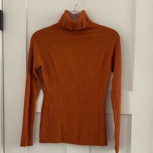 Orange Ribbed Turtleneck Sweater